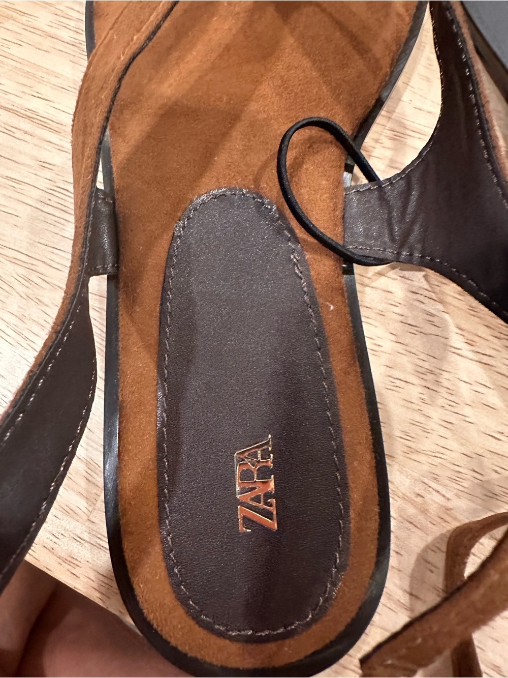 Zara Tan Suede Wrap-Ankle Thong Sandals - Picture 4 of 7